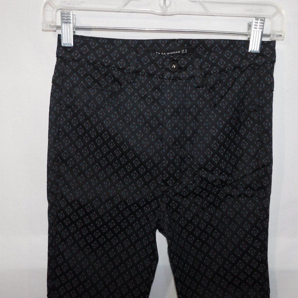 Zara Women's XS Black Blue Red Diamond Pattern Pant - New w Tag - Picture 3 of 12
